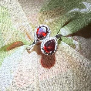 Elegant Silver and Red Gemstone Ring
